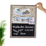 Ahşap Yazı Tahtalı İpli Fotoğraf Çerçevesi - Dekoratif Anı Polaroid Fotoğraf Çerçevesi