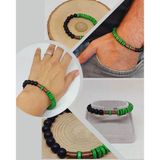 Ahşap Yeşil Renkli & Oniks Taşı 8mm Unisex Tasarım Bileklik Hawaii Model (11121)