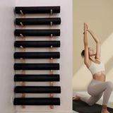 Ahşap Yoga Mat Tutucu Duvara Montaj - Köpük Rulo ve Aksesuarlar için Fitness Düzenleyici - Ev Spor Salonu ve Ofis Depolama için Yerden Tasarruflu Duvar Rafı