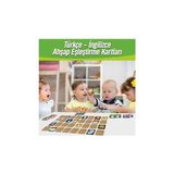 Ahşap Zeka Kartı Eşleştirme Oyunu 72 Parça Sevimli Hayvanlar Ingilizce-Türkçe Kartlar - 10 cm - Standart