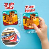 Ahşap Zeka Kartı Eşleştirme Oyunu 72 Parça Sevimli Hayvanlar Ingilizce-Türkçe Kartlar - Çok Renkli