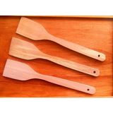 AhşapMadeni Tahta Spatula 3 Parça Set 30CM Mutfak Yemek Gereçleri Spatula - 3 Adet