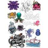 Ahtapot Sticker Set-10 13 Parça Telefon, Tablet, Defter, Laptop Sticker
