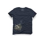 Ahtapot Tasarım Tişört – Deniz Temalı Unisex%100 Pamuk Gece Mavi Regular Bisiklet Yaka T-shirt, Gece Mavisi, M