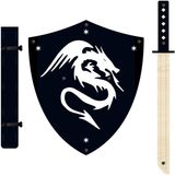 Ahtek Ahşap Oyuncak Japon Samuray-Ninja Kalkanı ve Katana Kılıcı Siyah