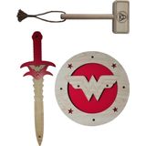 Ahtek Ahşap Oyuncak Seti 3'lü, Wonder Woman Kalkanı + Kılıcı Ve Ahşap Tor (thor) Çekici