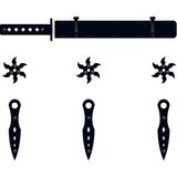 Ahtek Ahşap Samuray Oyuncak Seti 3 Lü, Katana Kılıcı + 3 Ad. Ninja Yıldızı Kohga + 3 Ad. Fırlatma Bıçağı Kunai Siyah
