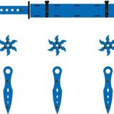 Ahtek Ahşap Samuray Seti 3 Lü, Katana Kılıcı + 3 Ad. Ninja Yıldızı Kohga + 3 Ad. Fırlatma Bıçağı Kunai Mavi