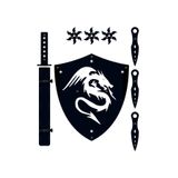 Ahtek Ahşap Samuray Seti 4 Lü, Kalkan +Katana Kılıcı +Ninja Yıldızı Kohga +Fırlatma Bıçağı Kunai Siyah