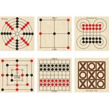 Ahtek Ahşap Zeka ve Strateji Oyunu Seti 6 Lı, Dama+3 Taş+9 Taş + Bihar + Surakarta ve Tic-Tac-Toe