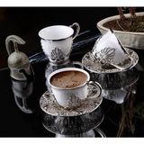 Ahu Gümüş-Beyaz Renk Kahve Fincan Takımı - 90 ml - Beyaz - Gümüş