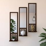 Ahwall Ahşap Duvar Süsü 3'lü Ceviz Renkli MDF Malzemeden Modern Dekoratif Raf - 15x45 cm
