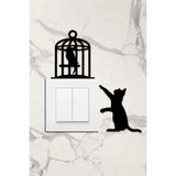 Ahwall Ahşap Priz Çerçevesi Kuş Kafesi & Kedi Temalı