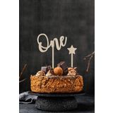 AHWART One Pasta Süsü Mdf One Pasta Çubuğu Balon Pasta Süsü 1 Yaş Doğum Günü Topper Yıldız Hediyeli