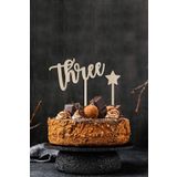 AHWART Three Pasta Süsü Mdf Three Pasta Çubuğu Balon Pasta Süsü 3 Yaş Doğum Günü Topper Yıldız Hediyeli