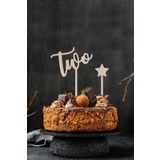 AHWART Two Pasta Süsü Mdf Two Pasta Çubuğu Balon Pasta Süsü 2 Yaş Doğum Günü Topper Yıldız