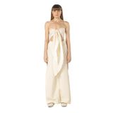 AICHA%100 Pamuk Önden Bağlamalı Büstiyer ve Yırtmaçlı Pantolon TAKIM (Standart, Ekru, M/L)