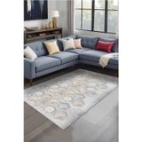 Aida Home Casca Geometrik Yıkanabilir Kaymaz Pamuk Taban Kadife Salon, Mutfak Halısı, Yolluk, Kilim