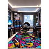 Aida Home Culty Gamer Halısı, Şönil Pamuk Tabanlı, Kaydırmaz, Yıkanabilen, Gaming Oyuncu Odası, Salon Halısı