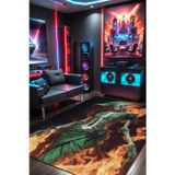 Aida Home Flame Gamer Halısı, Şönil Pamuk Tabanlı, Kaydırmaz, Yıkanabilen, Gaming Oyuncu Odası, Salon Halısı