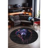 Aida Home Wolf Yuvarlak Şönil Gamer, Pamuk Tabanlı, Yıkanabilen, Kaymaz, Genç Odası Oyuncu, Gaming Halısı