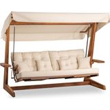 Aida Swings Luna 2600 Premium – 5 Kişilik İroko Ayak Uzatma ve Yatak Olma Özellikli Bahçe/Balkon/ Teras Salıncağı/Krem