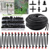 Aienxn 100FT Damla Sulama Sistemi Kiti, Sera, Avlu, Çim için Otomatik Sulama Sistemi 1/4 "Dağıtım Borusu, Ayarlanabilir Damla Vericiler, Damla Sulama Dikenli Konnektörler Q-064-set
