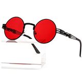 AIEYEZO Yuvarlak Steampunk Güneş Gözlüğü Daire Lennon Hippi Gözlükleri Metal Çerçeve %100 UV Engelleyici Lens, A3 Siyah/Okyanus Kırmızısı, MM