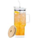 AiHeart Kapaklı ve Pipetli Cam Bardak,40oz Saplı Cam Bardak,Silikon Coaster ile İçme Bardakları,Cam Su Bardağı,Smoothie Kupası,Bira Kupası,Buz Kahve Kupası,Bardak Tutacağına Uyar