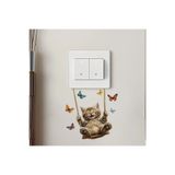 aiki Salıncakta Sallanan Sevimli Kedi ve Kelebekler, Çocuk Odası, sticker