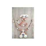 Ailanthus Ahşap Diş Kaşıyıcı Puset Oyuncağı ve Ahşap Emzik Zinciri, Emzik Tutucu Amigurumi Oyuncak - Turuncu