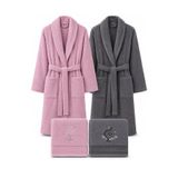 Aile Bornoz Seti 4 Parça Pamuklu Kadın Erkek Baş Havlulu Daily (Pembe-Gri, S-M/L-XL)