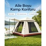 Aile Boyu 6 Kişilik Otomatik Çadır – Piknik, Tatil Ve Kamp Için Geniş Tasarım(Bej)