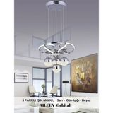 Aileen Orbital 3 Renk Gold ( Sarı Beyaz Ve Gün Işığı) Luxury Led Kristal Taşlı Avize - Krom