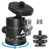 Ailight Mini Top Kafası, 360° Panoramik Tripod Kafası, Evrensel 1/4 "- 3/8" Vida Adaptörü Döner Top Başlıklı Tripod Montajı, DSLR Kameralar için Çift Soğuk Ayakkabı Montajı, Kamera Işık Fotoğraf