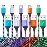 AILKIN Mikro USB Kablosu, 5'li Paket 6ft Yüksek Hızlı Naylon Örgülü Android Şarj Kabloları Samsung Galaxy J8/J7/S7/S6/Edge/Note5, Sony, Motorola, HTC, LG Android Tabletler ve Daha Fazla USB'den Mikro