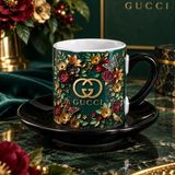 Aion Casa Aıon Casa Luxury Zümrüt Yeşili Çiçek Desenli 2’li Türk Kahvesi Fincanı Seti - 2 Adet - 90 ml