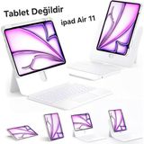 Air 11 Inç (M4/m3/m2 2026/2025/2024) iPad Air 8/7/6/5/4. Nesil ve iPad Pro 11 Inç Için Uyumlu 360 Dönebilen Keyboard Touchpad Işıklı Türkçe Q Klavyeli Kılıf (Beyaz)