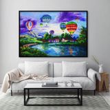 Air Ballons Yağlı Boya Dokulu Tablo 90X120 Gold Çerçeveli