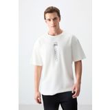Air Jones 88355 Ekru Kalın Yumuşak Dokulu Oversize Fit Baskılı Erkek T- Shirt