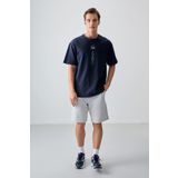 Air Jones 88355 Lacivert Pamuk Kalın Yumuşak Dokulu Oversize Fit Baskılı Erkek T-Shirt