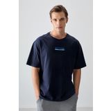Air Jones 88359 Lacivert Kalın Yumuşak Dokulu Oversize Fit Baskılı Erkek T-Shirt