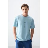 Air Jones Açık Mavi Pamuklu Kalın Yumuşak Dokulu Oversize Fit Baskılı Erkek T-Shirt - 88373 - 2XL