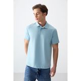 AIR JONES Açık Mavi Pamuklu Kalın Yumuşak Dokulu Polo Yaka Oversize Fit Basic Erkek T- Shirt - 88381