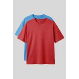 Air Jones Basic Oversize O Yaka 2li Paket Fiesta-Petrol Mavi Erkek T-Shirt - 88377 - Kırmızı - Mavi - 2XL