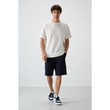 AIR JONES Ekru Lacivert Pamuklu Kalın Yumuşak Dokulu Oversize Fit Basic Erkek Şort Takım