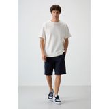 AIR JONES Ekru Lacivert Pamuklu Kalın Yumuşak Dokulu Oversize Fit Basic Erkek Şort Takım