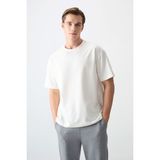 Air Jones Ekru Pamuklu Kalın Yumuşak Dokulu Oversize Fit Basic Erkek T-Shirt - 88377