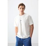 Air Jones Ekru Pamuklu Kalın Yumuşak Dokulu Oversize Fit Baskılı Erkek T-Shirt - 88373 - 2XL