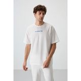 Air Jones Ekru Pamuklu Kalın Yüzeyi Dokulu Oversize Fit Baskılı Erkek T-Shirt - 88364 - XL